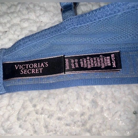 Victoria’s Secret Bombshell Push Up Strappy Front Bra Blue Lace 34C - Picture 7 of 7